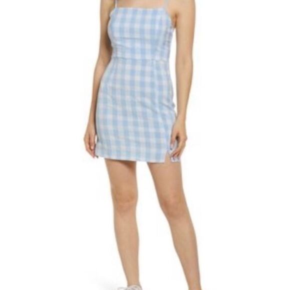 NWT Nordstrom BP Lola Plaid Square Neck Blue Sundress- Size Large - Picture 2 of 11